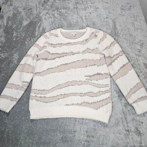 Barefoot Dreams Sweater Womens Medium Cream Seaside Zebra Cozy Chic Pullover